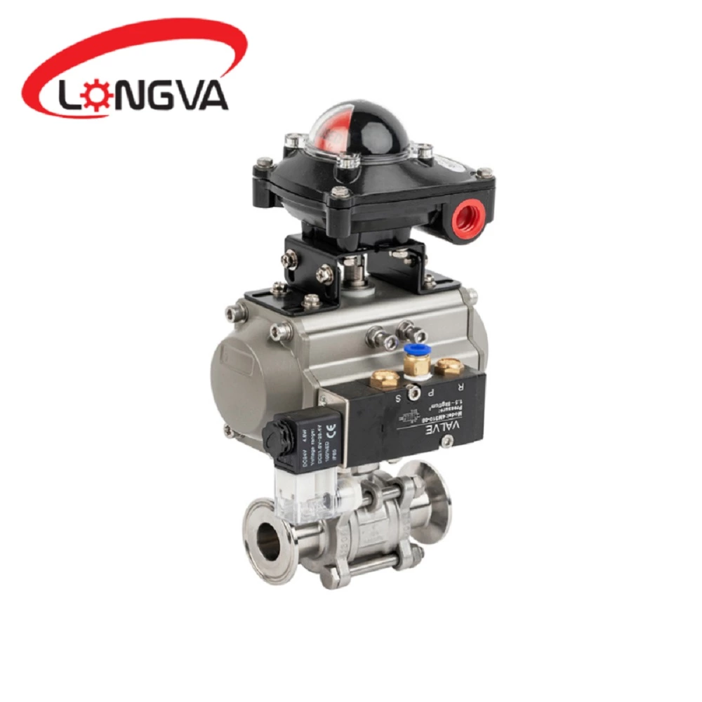 Sanitary Pneumatic 3PC Ball Valve With Solenoid Valve/Limit Switch