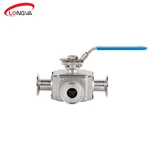 Sanitary square three-way ball valve