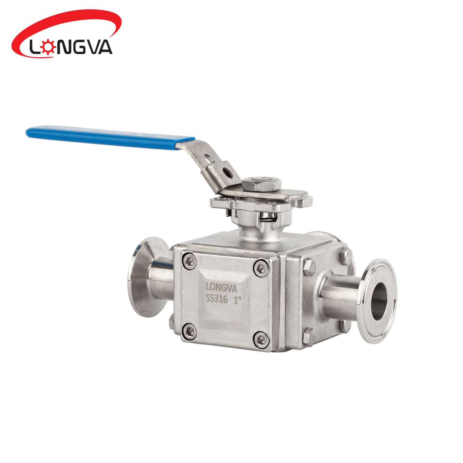 Sanitary square three-way ball valve