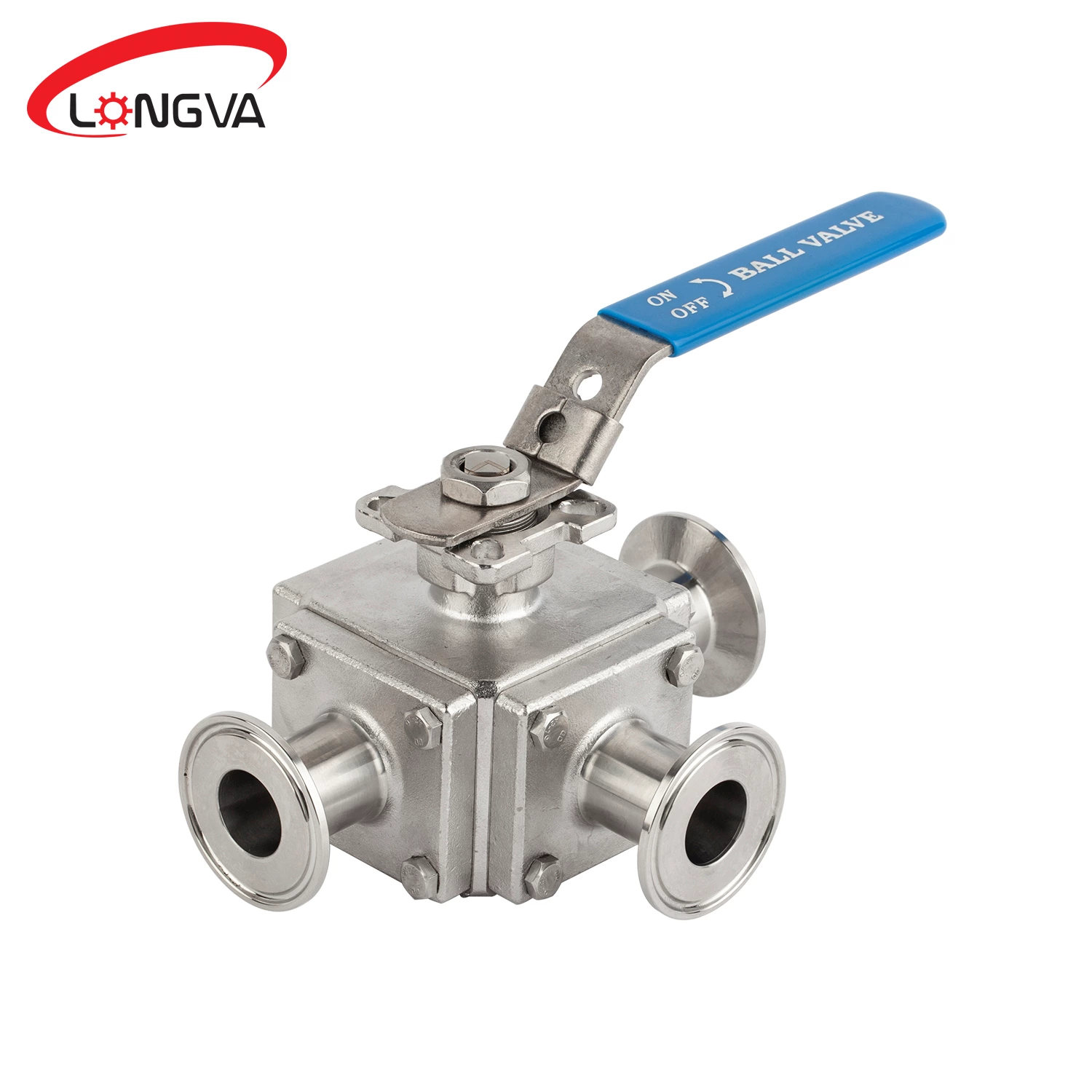 Sanitary square three-way ball valve